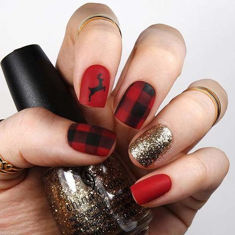 Red Christmas nails with gold glitter Move Manicure Singapore